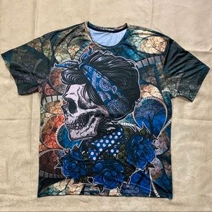 ZooTop Bear Graphic Tee Skull with Roses